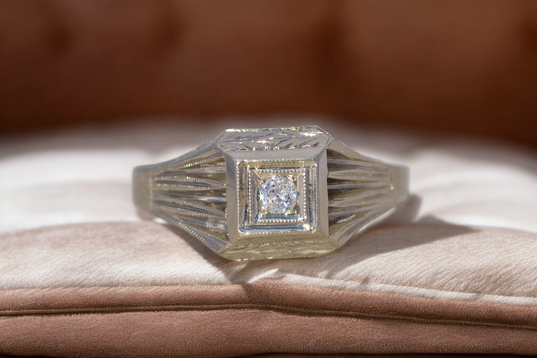 The Gilded Regent: Men’s Natural Diamond Art Deco Engagement Ring in White Gold - Image 12