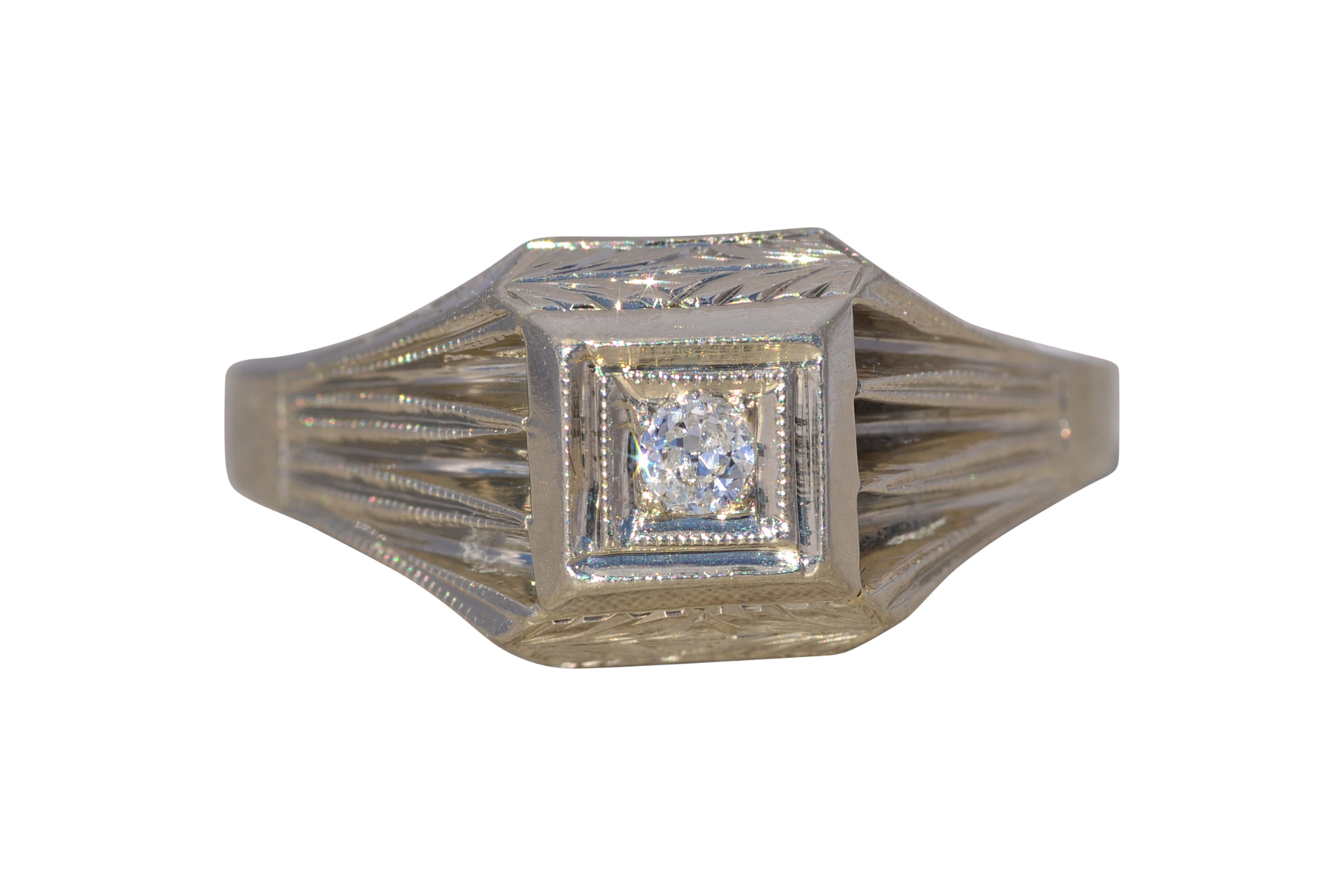 The Gilded Regent: Men’s Natural Diamond Art Deco Engagement Ring in White Gold