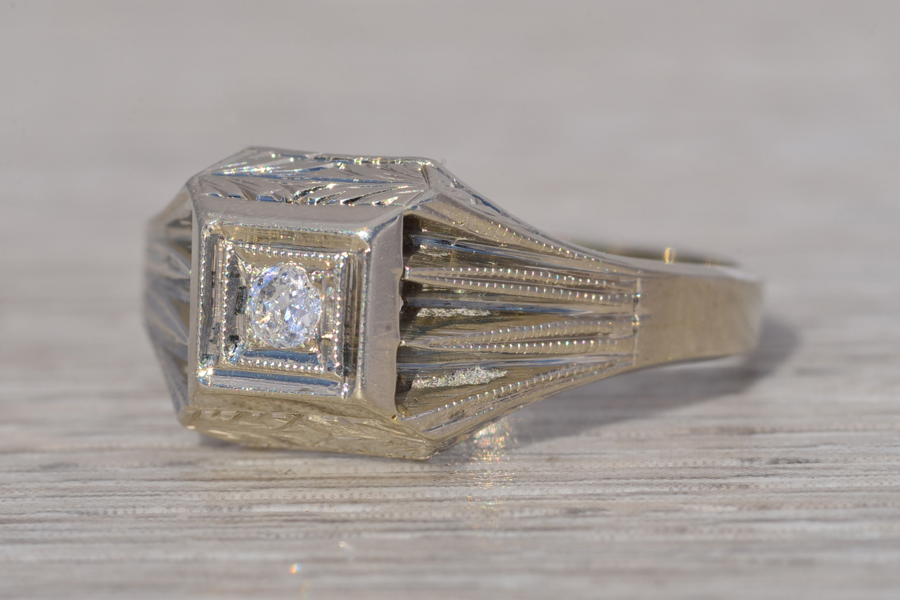 The Gilded Regent: Men’s Natural Diamond Art Deco Engagement Ring in White Gold - Image 3