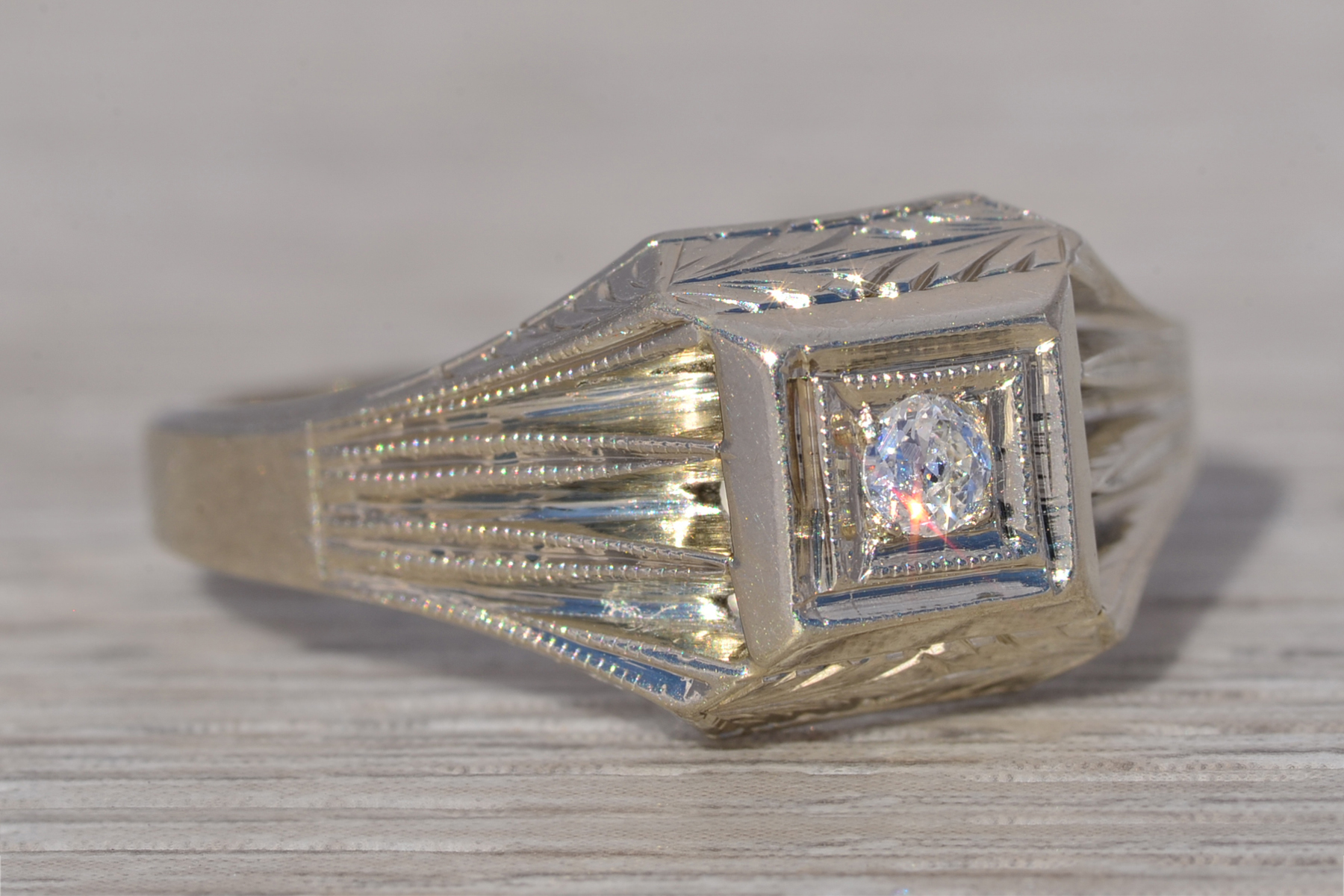 The Gilded Regent: Men’s Natural Diamond Art Deco Engagement Ring in White Gold - Image 6