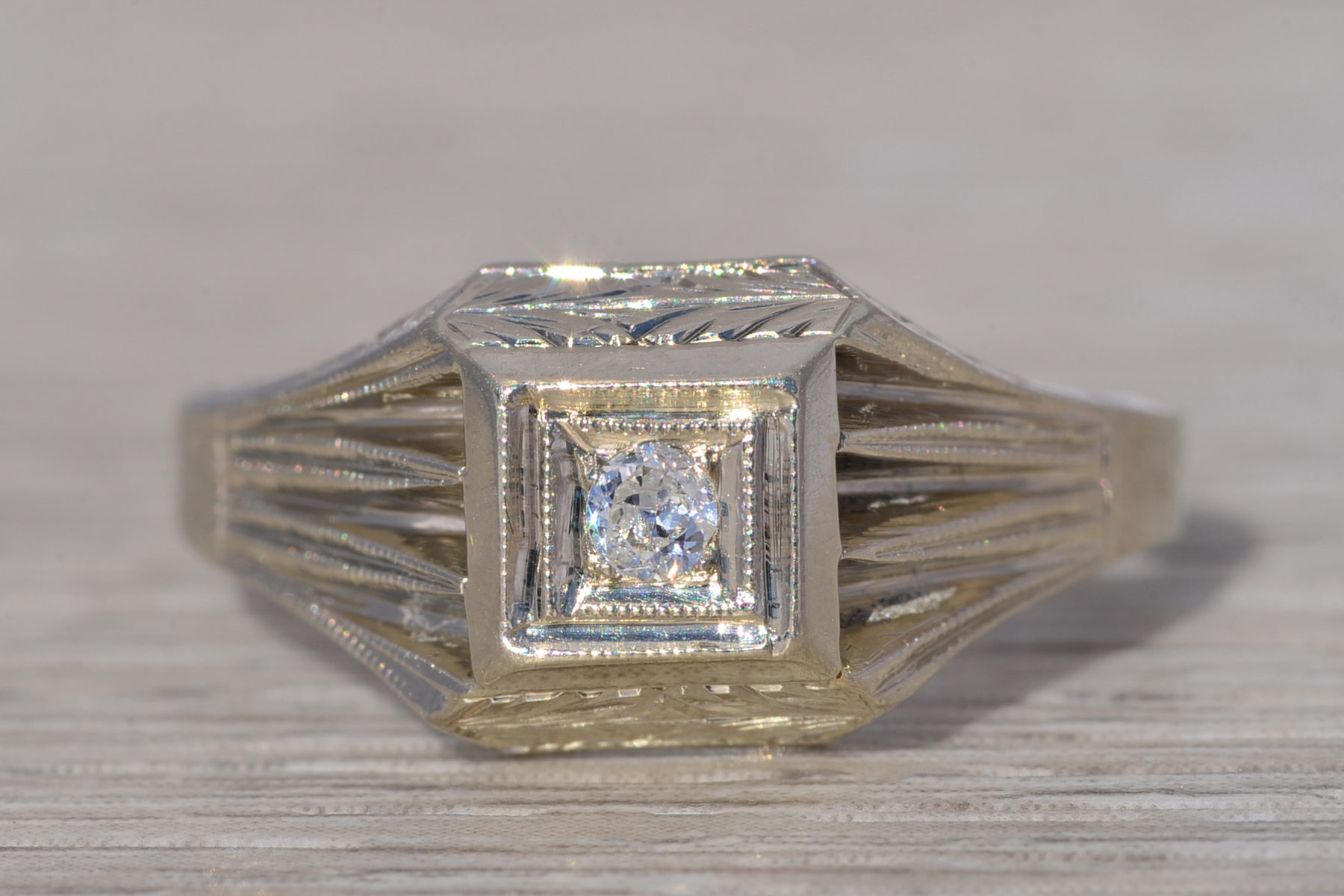 The Gilded Regent: Men’s Natural Diamond Art Deco Engagement Ring in White Gold - Image 7