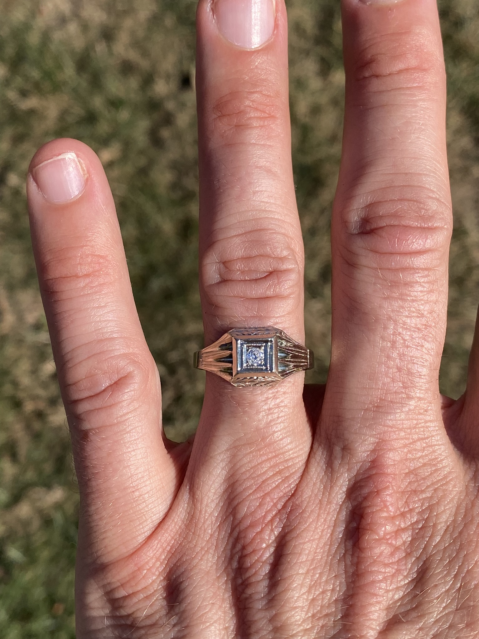 The Gilded Regent: Men’s Natural Diamond Art Deco Engagement Ring in White Gold - Image 8