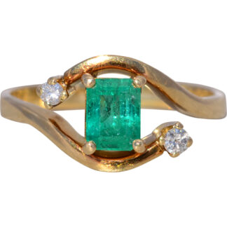 The Modern Current: Emerald and Natural Diamond Bypass Ring in Yellow Gold