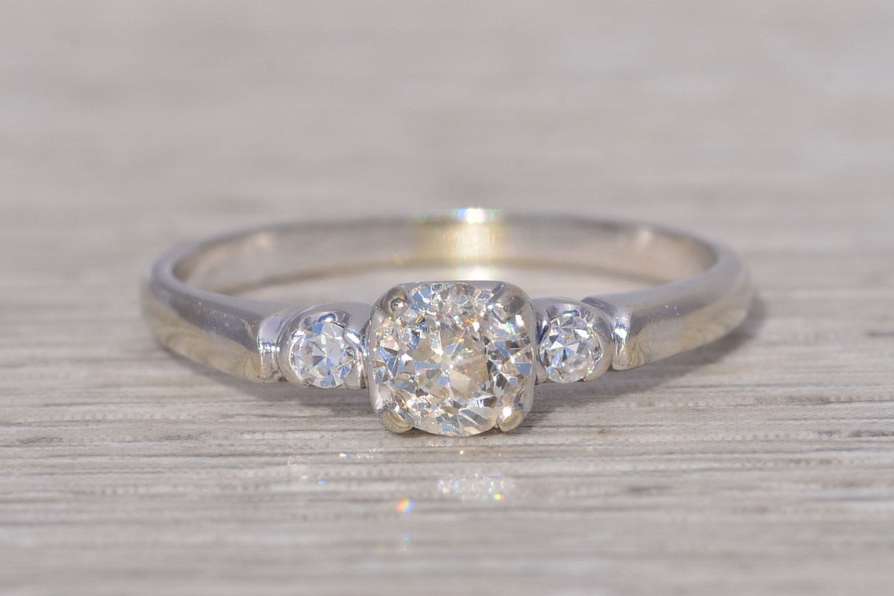The Heirloom Classic: Old Mine Cut Natural Diamond Engagement Ring in White Gold - Image 2