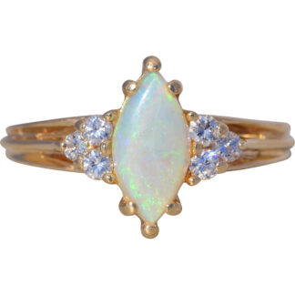 The Aurora Marquise: Opal and Natural Diamond Ring in Yellow Gold