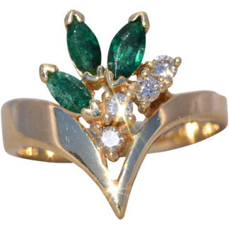 The Verdant V: Emerald and Natural Diamond Ring in Yellow Gold