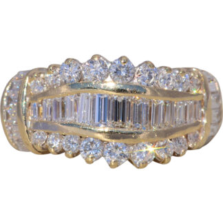 The Grand Radiance: Baguette and Round Natural Diamond Ring in Yellow Gold