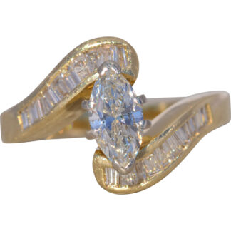 The Golden Crest: Marquise Natural Diamond Bypass Ring in Yellow Gold