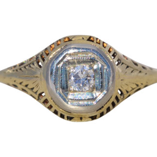 The Deco Frame: Art Deco Natural Diamond Engagement Ring in Yellow Gold