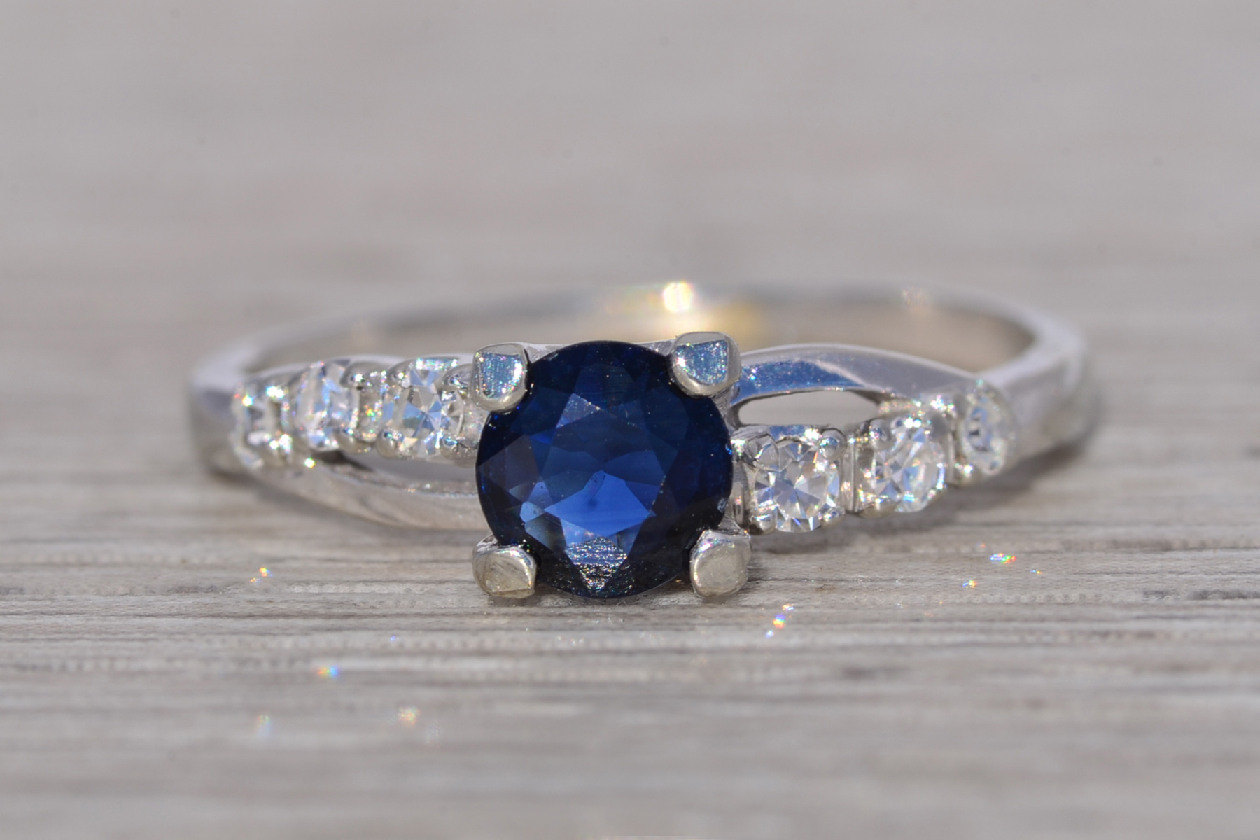 The Midnight Grace: Sapphire and Natural Diamond Ring in White Gold - Image 2