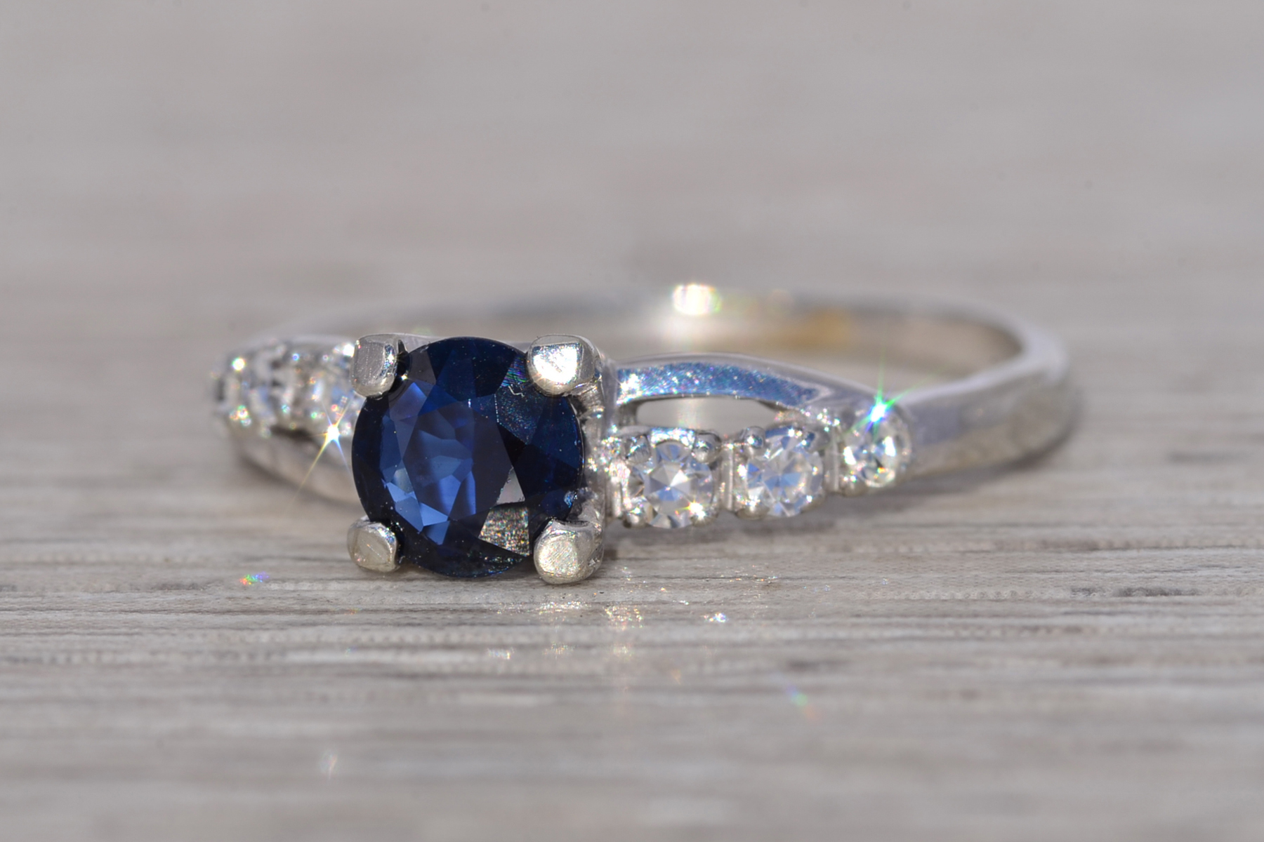 The Midnight Grace: Sapphire and Natural Diamond Ring in White Gold - Image 3