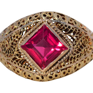 The Crimson Lattice: Lab Created Ruby Ring in Yellow Gold