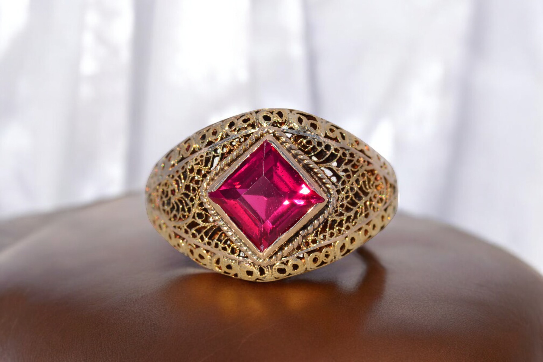 The Crimson Lattice: Lab Created Ruby Ring in Yellow Gold - Image 11