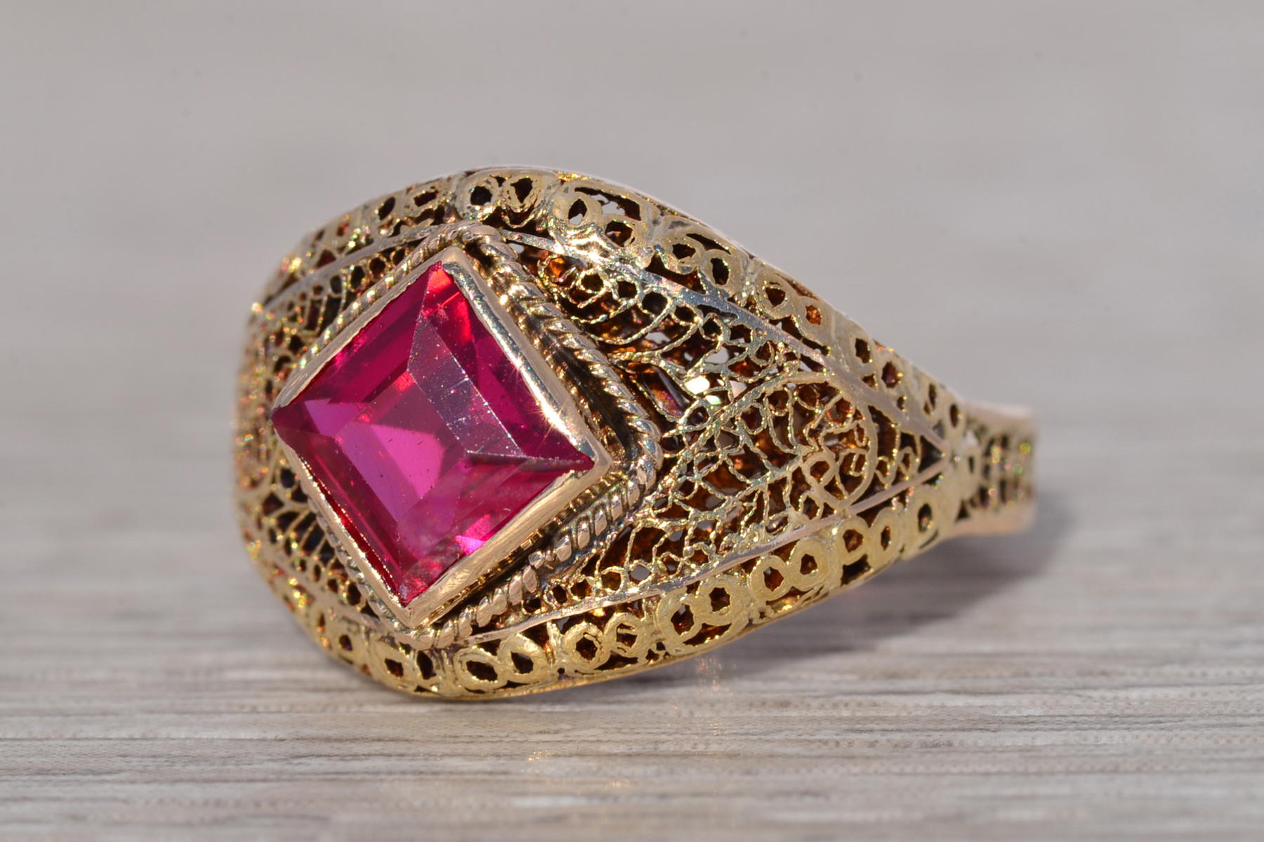 The Crimson Lattice: Lab Created Ruby Ring in Yellow Gold - Image 3