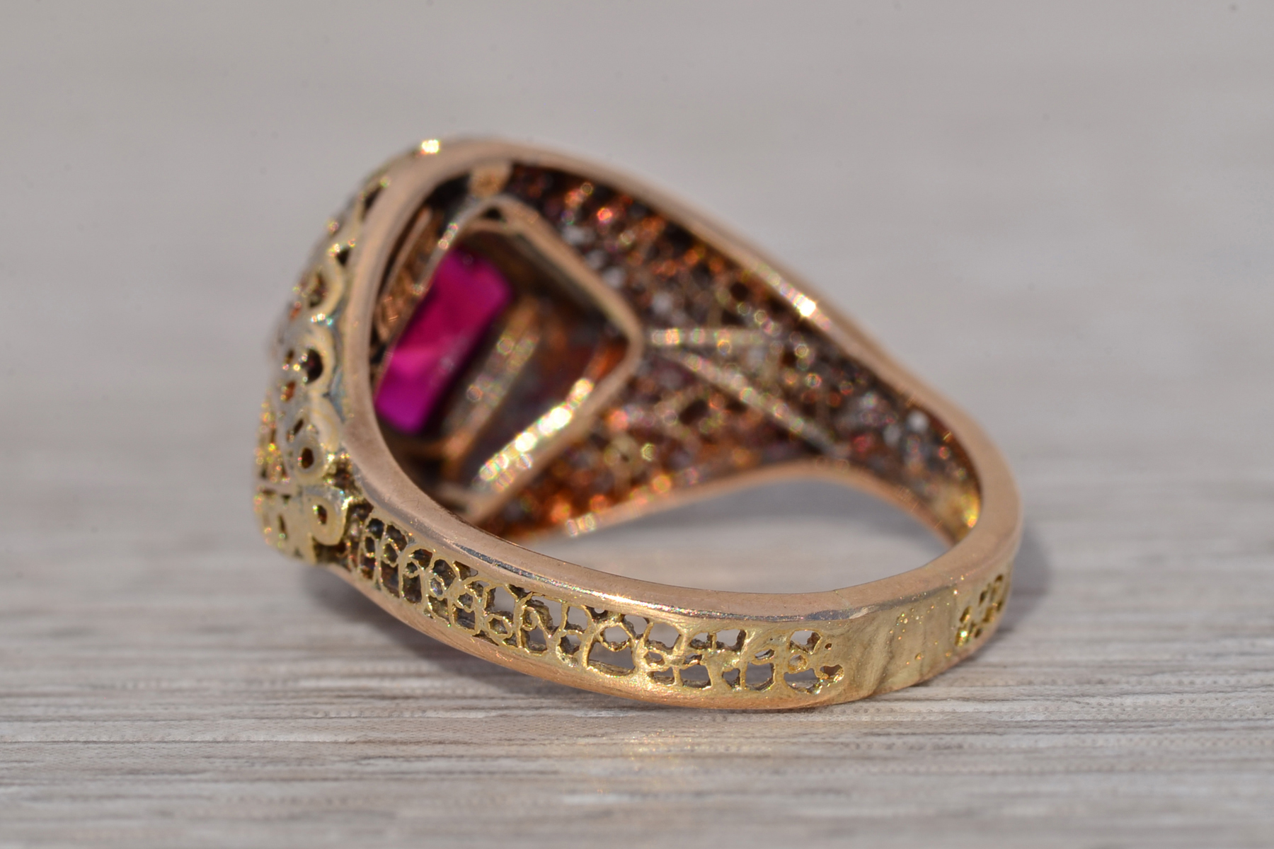 The Crimson Lattice: Lab Created Ruby Ring in Yellow Gold - Image 4