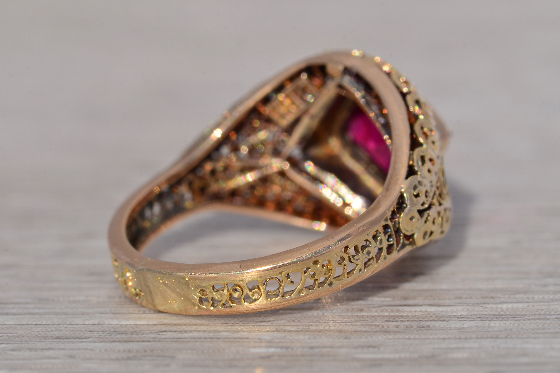 The Crimson Lattice: Lab Created Ruby Ring in Yellow Gold - Image 5
