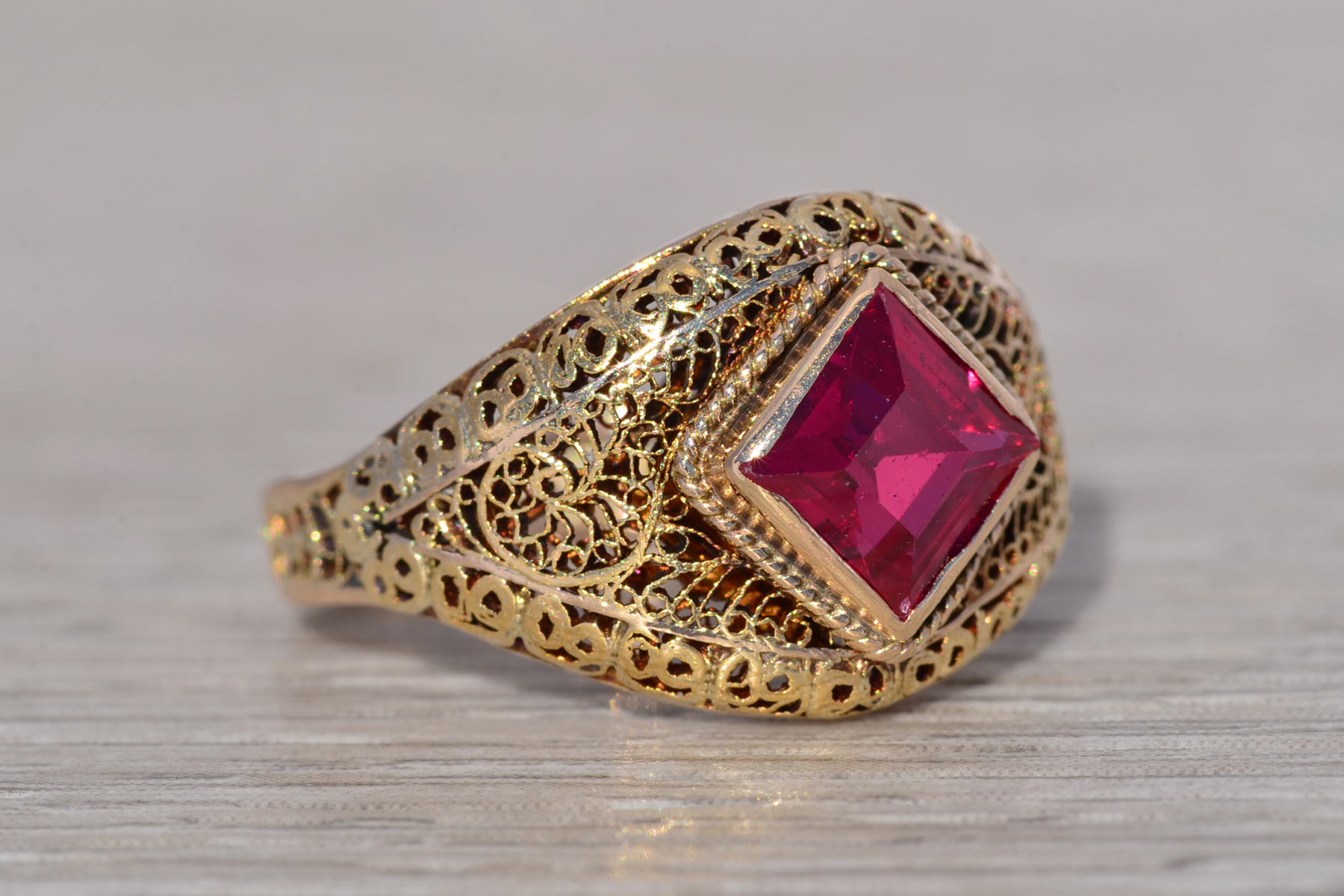 The Crimson Lattice: Lab Created Ruby Ring in Yellow Gold - Image 6
