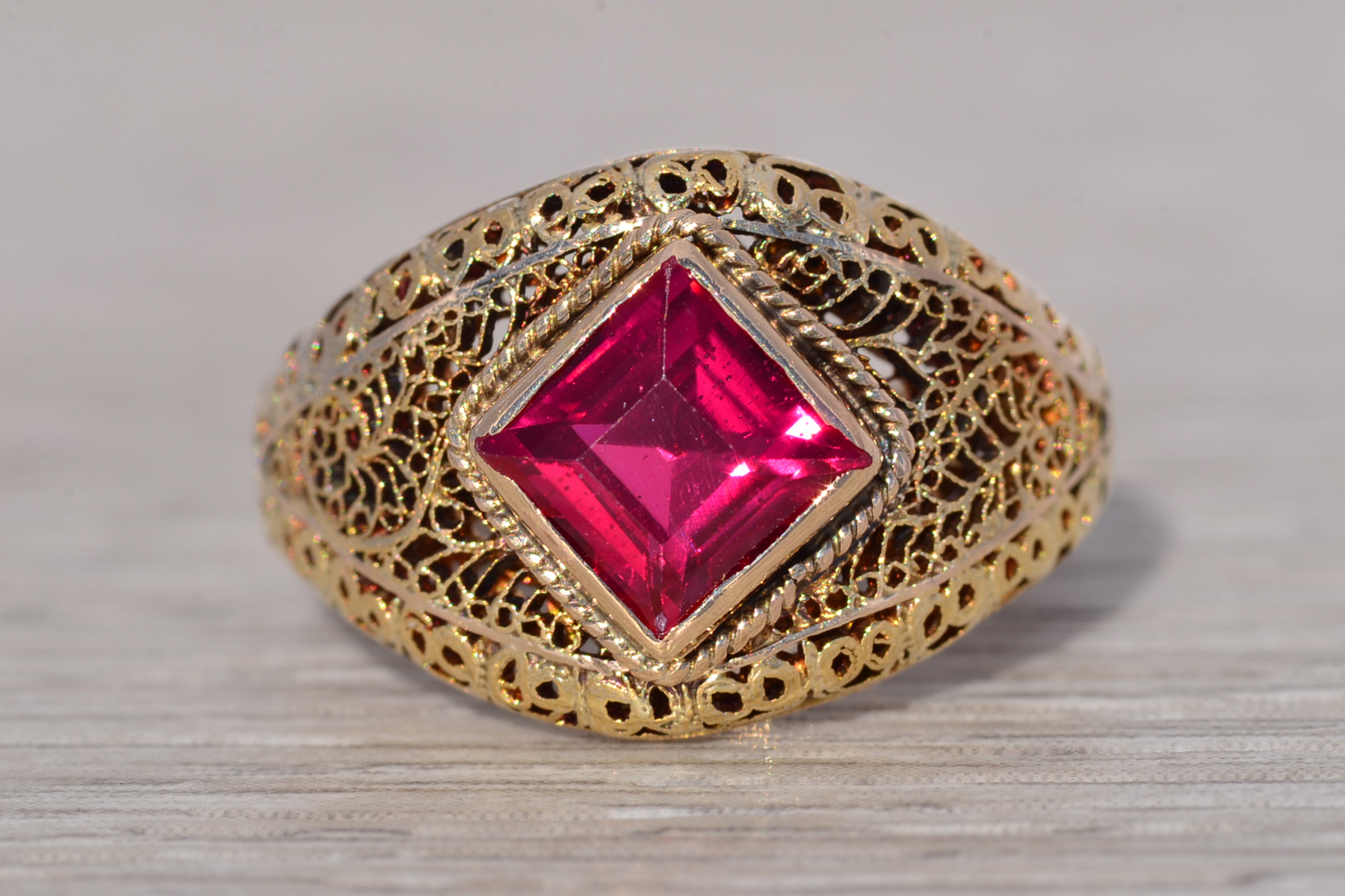The Crimson Lattice: Lab Created Ruby Ring in Yellow Gold - Image 7