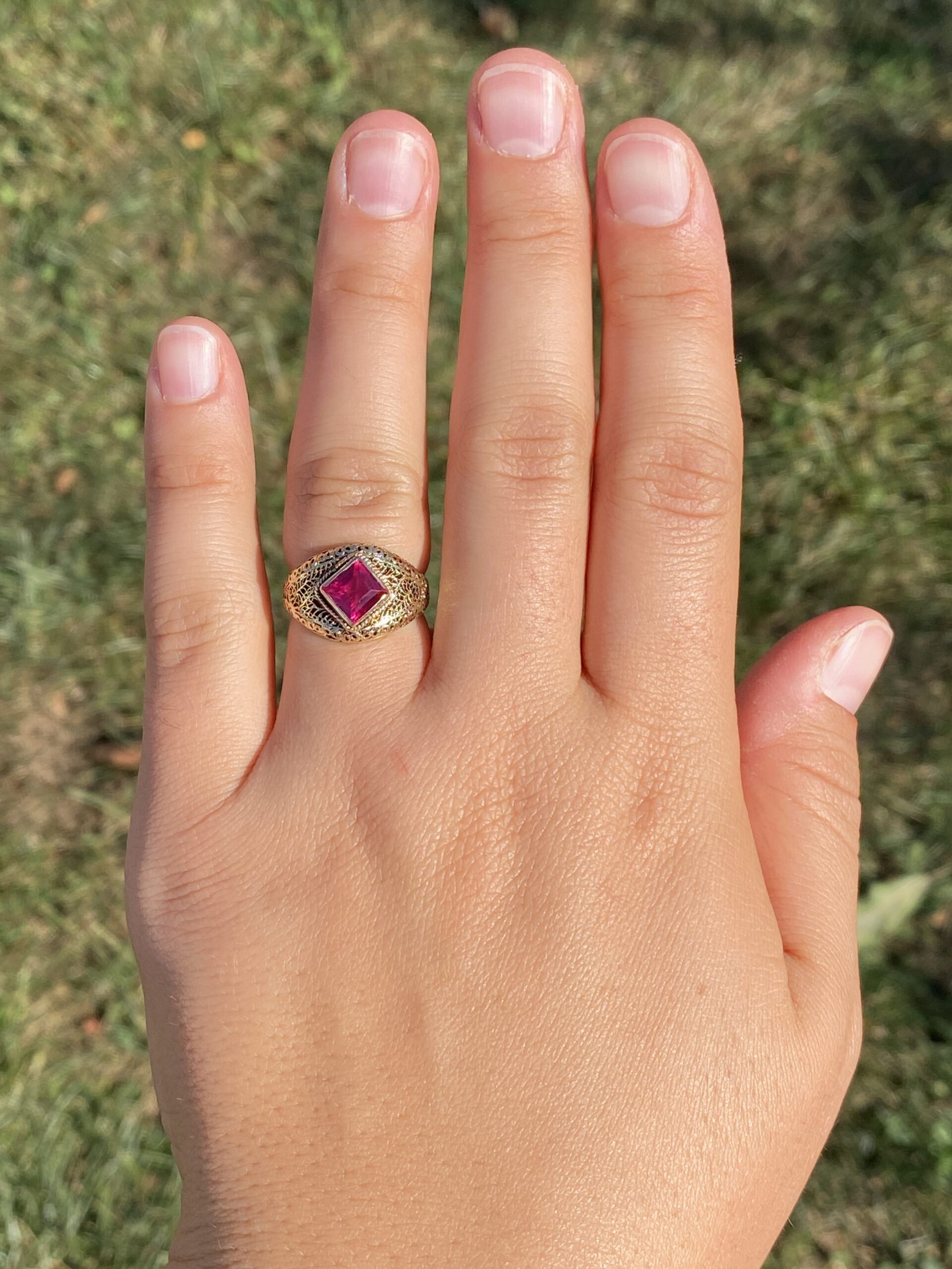 The Crimson Lattice: Lab Created Ruby Ring in Yellow Gold - Image 8
