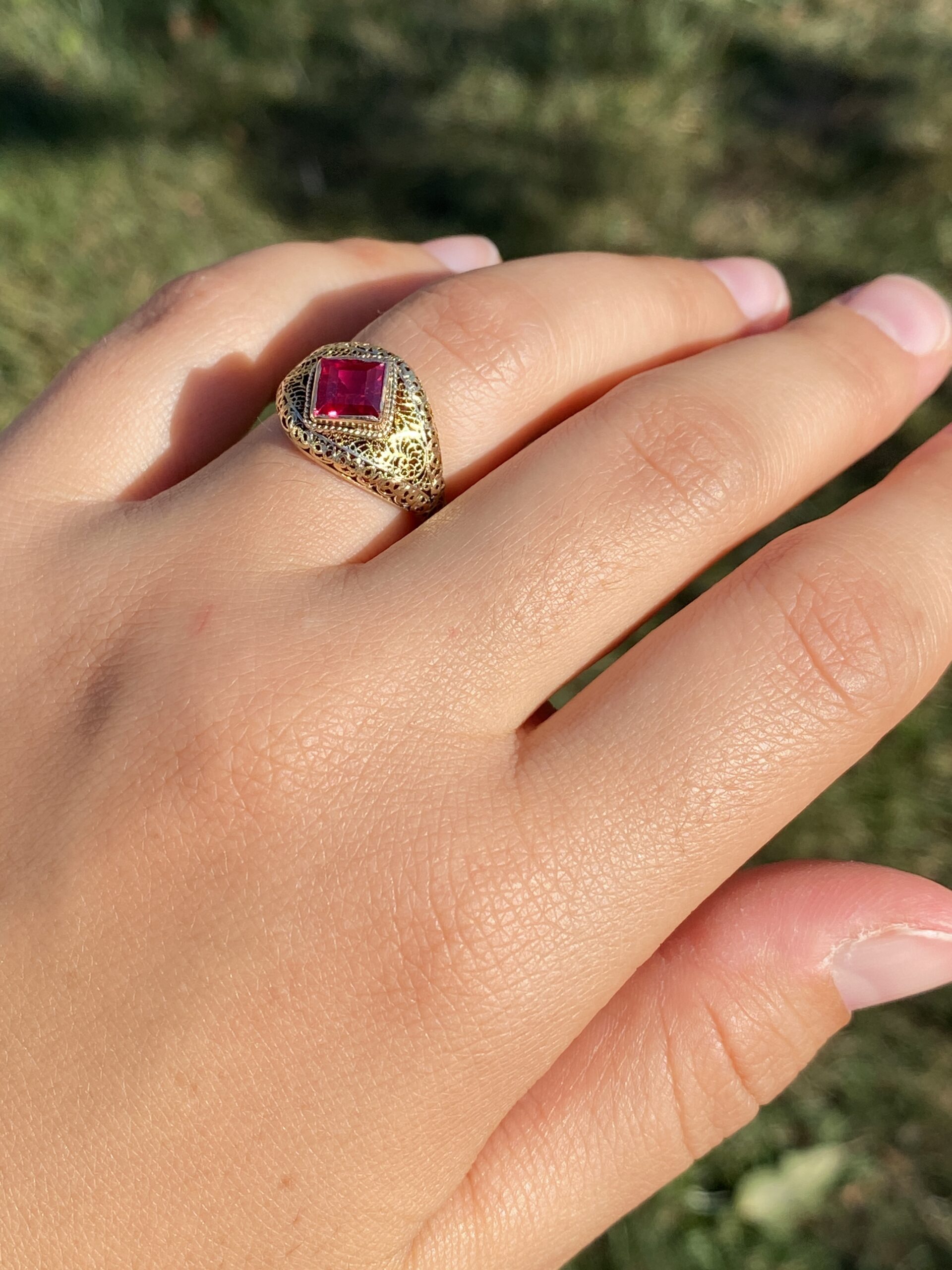 The Crimson Lattice: Lab Created Ruby Ring in Yellow Gold - Image 9