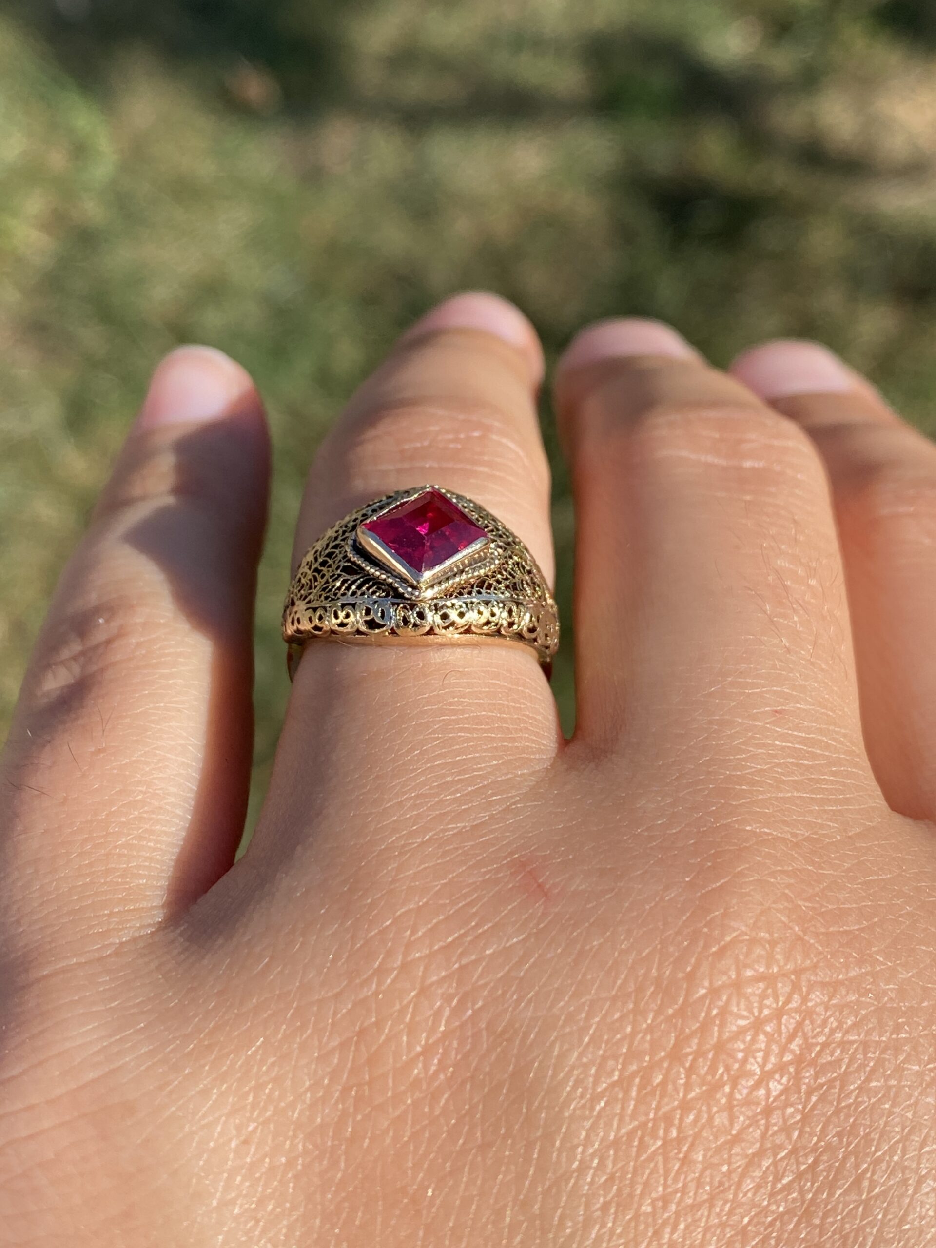 The Crimson Lattice: Lab Created Ruby Ring in Yellow Gold - Image 10