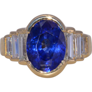 The Sapphire Vanguard: Susan Berman Signed Natural Sapphire and Diamond Ring in Yellow Gold