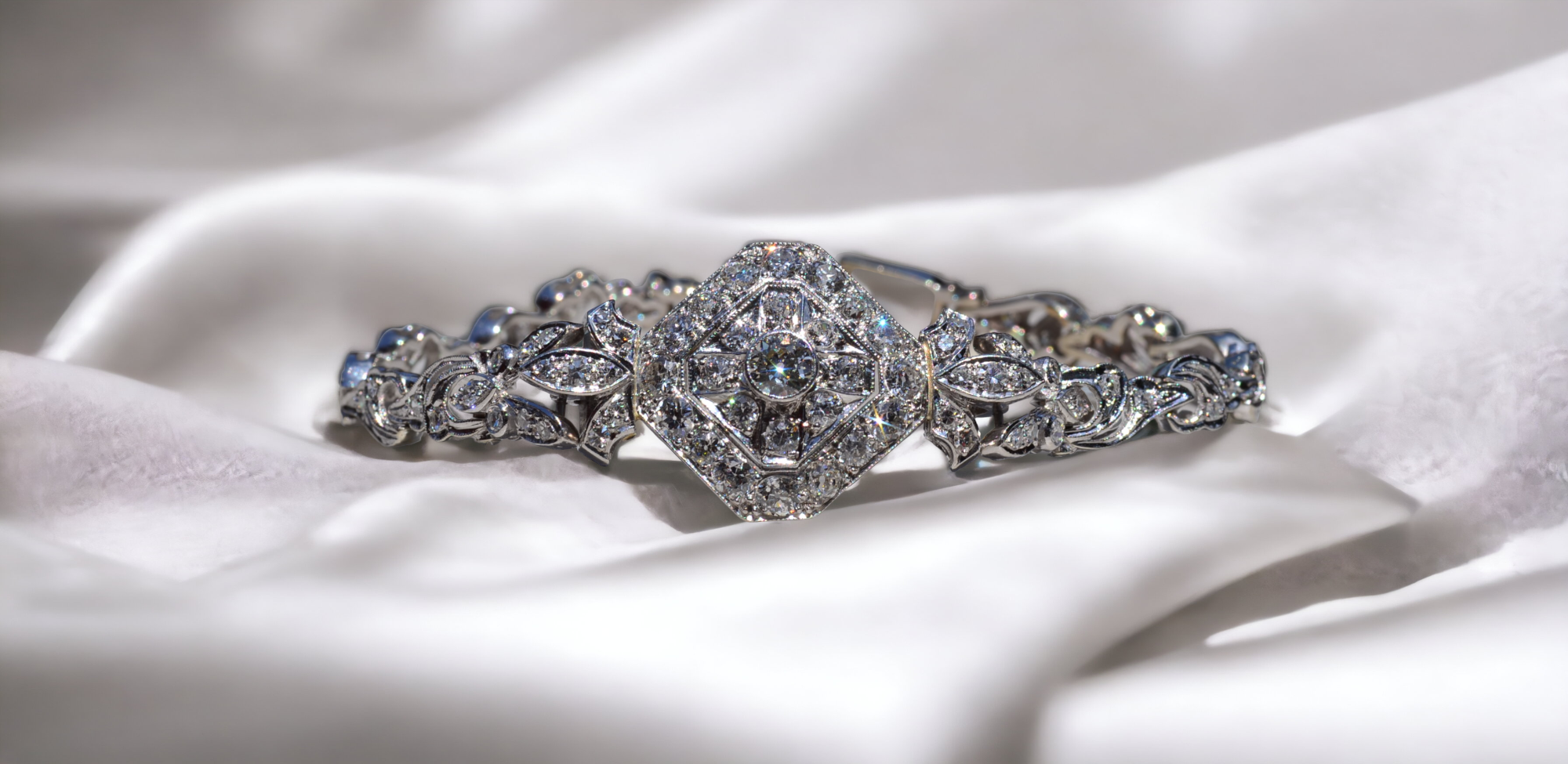 SOLD - The Ryer Island: Antique Platinum and White Gold Diamond Bracelet - Image 8