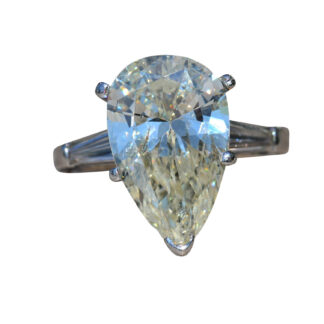 SOLD - The Las Olas: Classic 4.50 Carat Pear Shaped Center Diamond with Classic Tapered Baguette Side Diamonds
