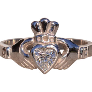 SOLD - The 1st Avenue: White Gold Claddagh Ring with Heart Shaped Diamond Center