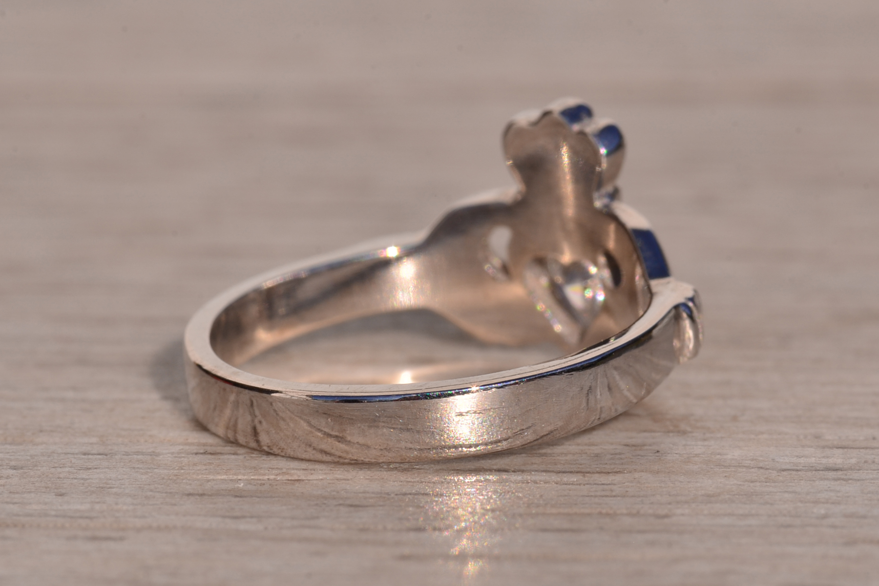 SOLD - The 1st Avenue: White Gold Claddagh Ring with Heart Shaped Diamond Center - Image 5