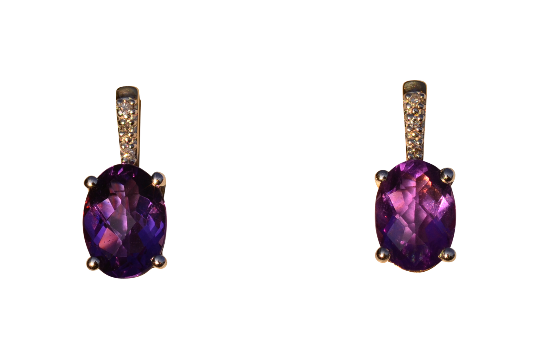 The 68th Avenue: Amethyst and Diamond Dangler Earrings in Yellow Gold