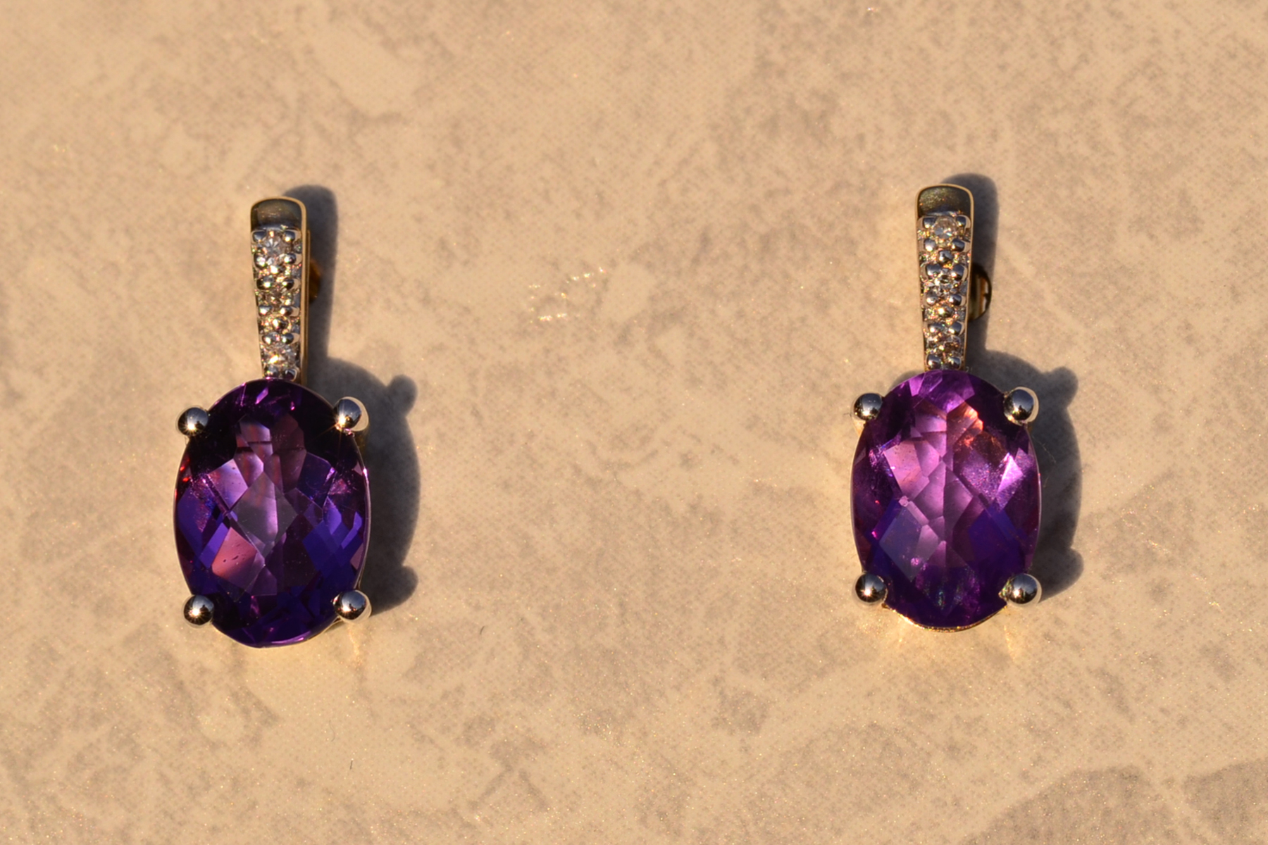 The 68th Avenue: Amethyst and Diamond Dangler Earrings in Yellow Gold - Image 2