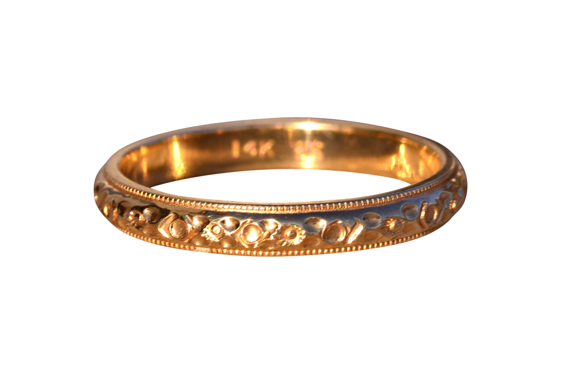 SOLD - The 60th Avenue: Vintage New Old Stock Yellow Gold Patterned Band