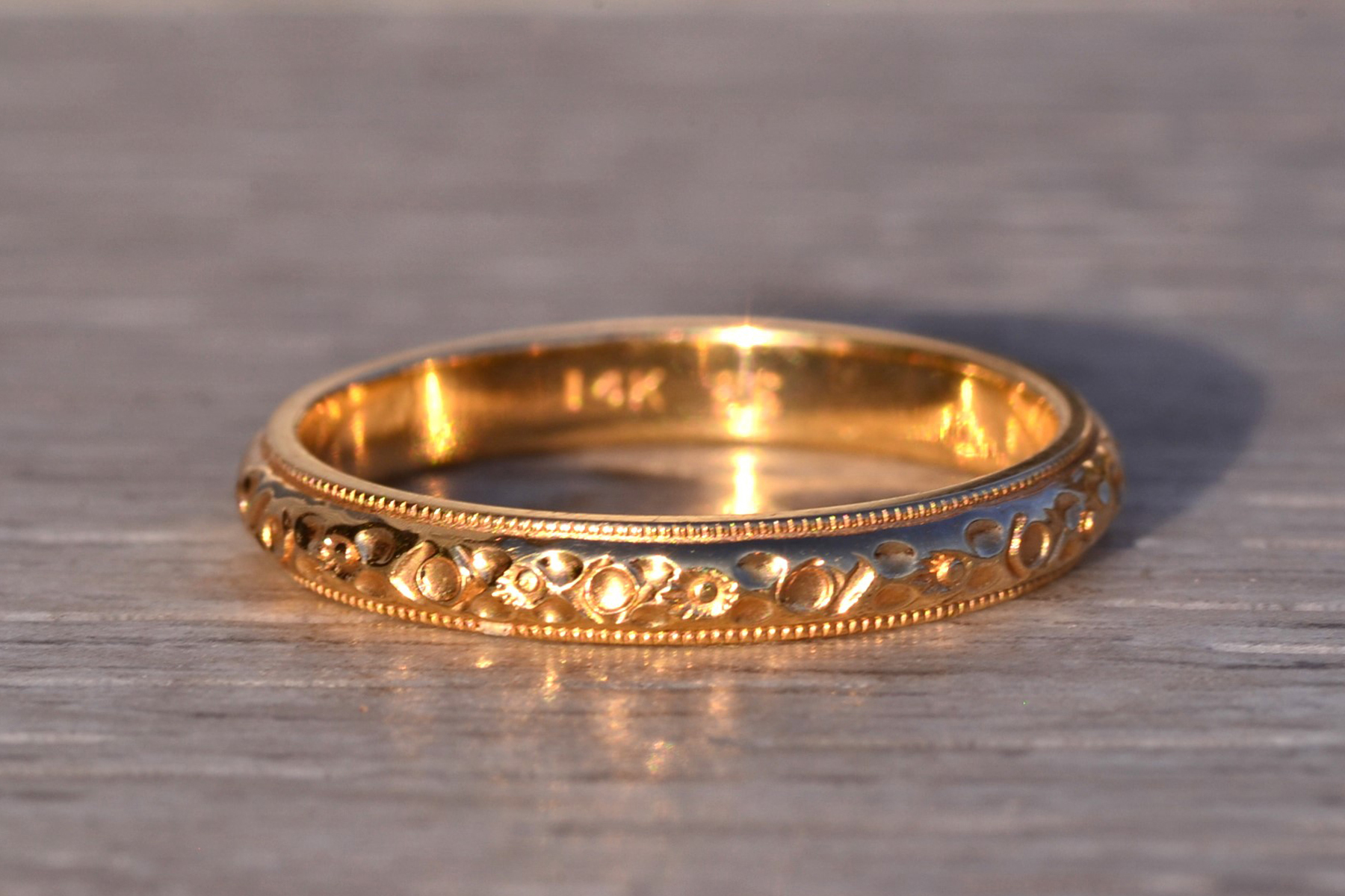 SOLD - The 60th Avenue: Vintage New Old Stock Yellow Gold Patterned Band - Image 2
