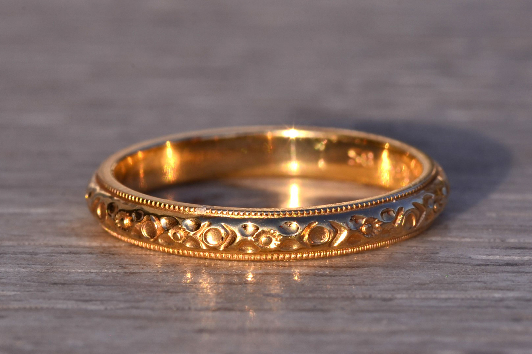 SOLD - The 60th Avenue: Vintage New Old Stock Yellow Gold Patterned Band - Image 3