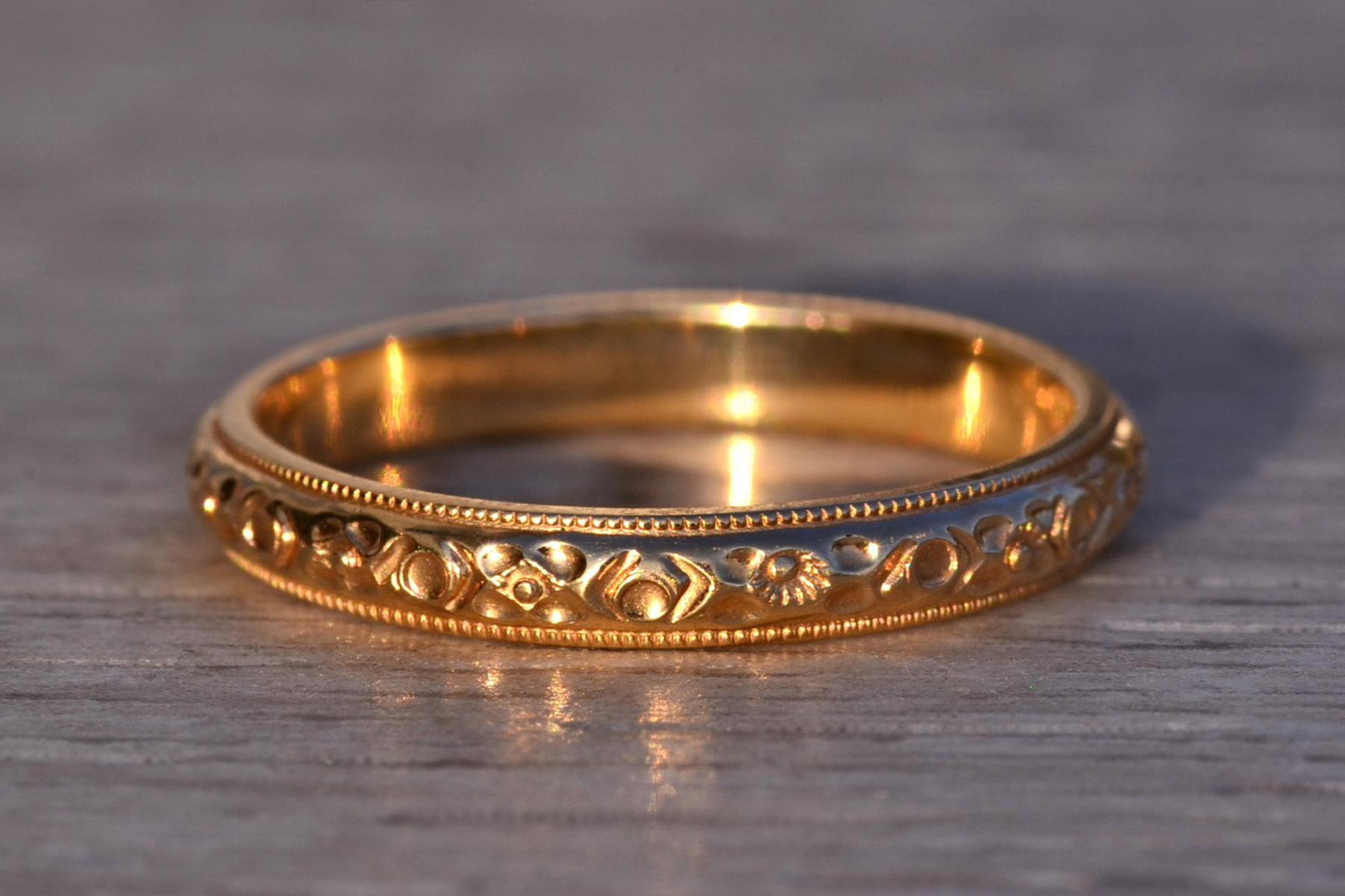 SOLD - The 60th Avenue: Vintage New Old Stock Yellow Gold Patterned Band - Image 5