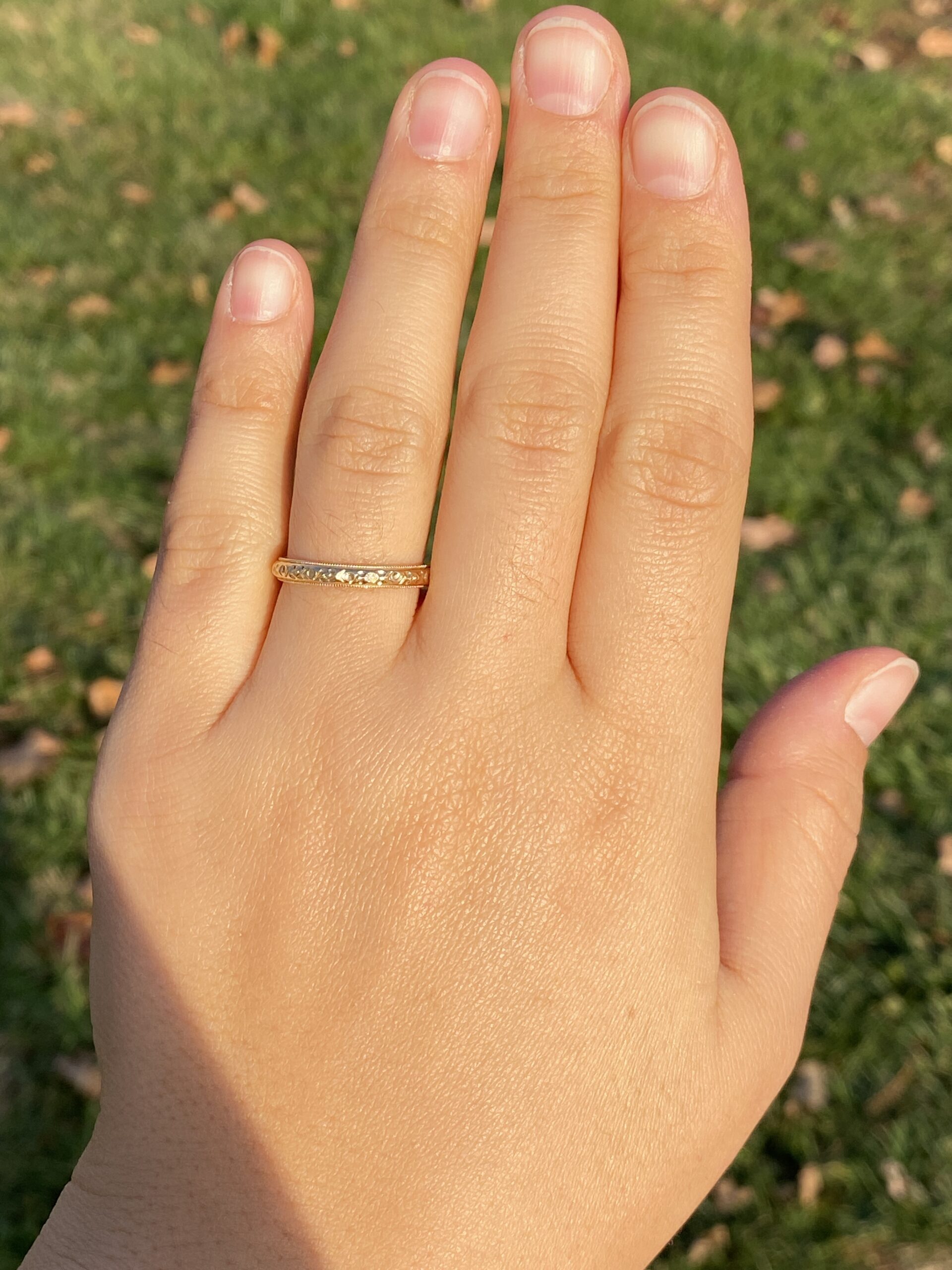 SOLD - The 60th Avenue: Vintage New Old Stock Yellow Gold Patterned Band - Image 6