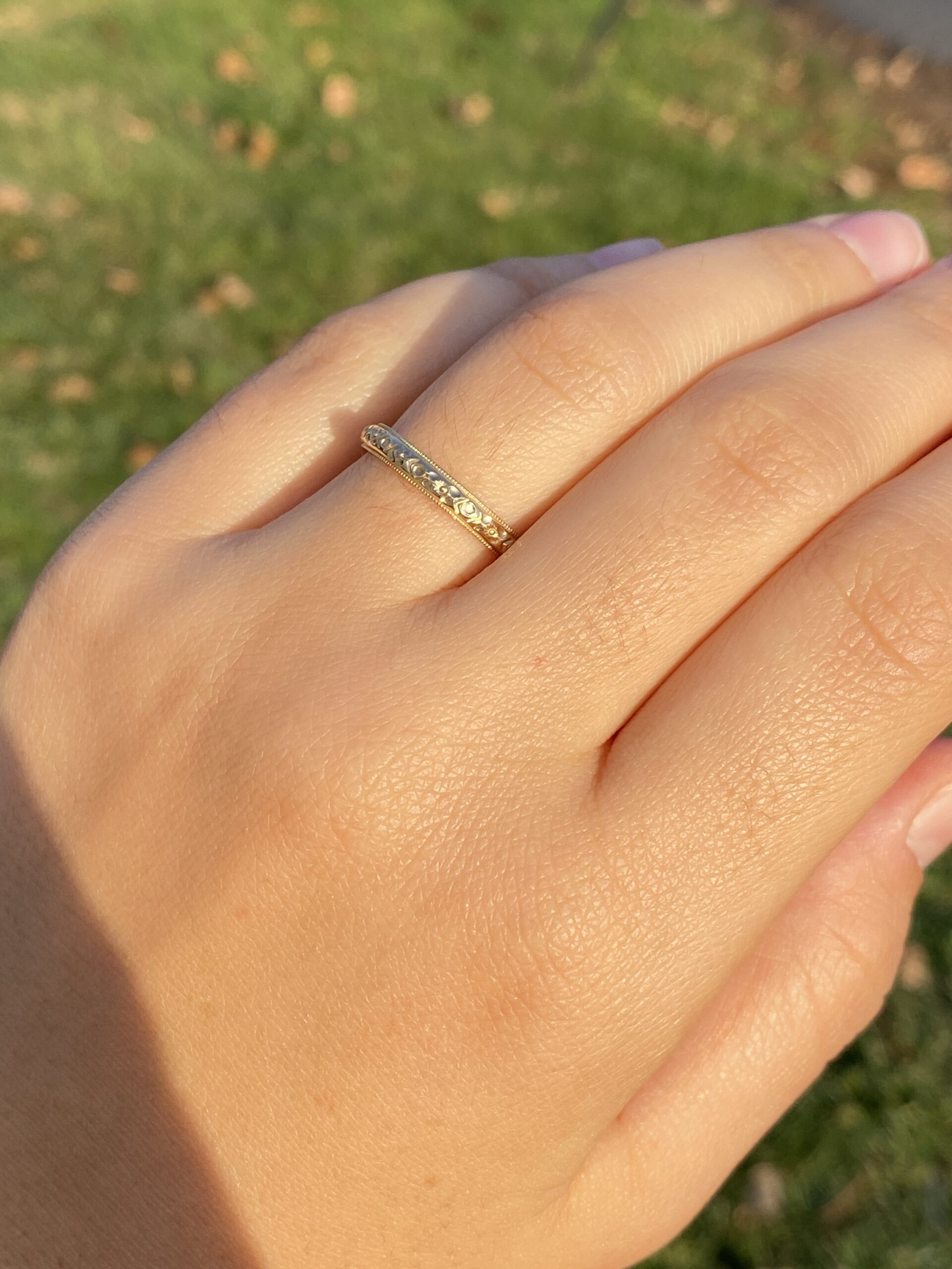 SOLD - The 60th Avenue: Vintage New Old Stock Yellow Gold Patterned Band - Image 7