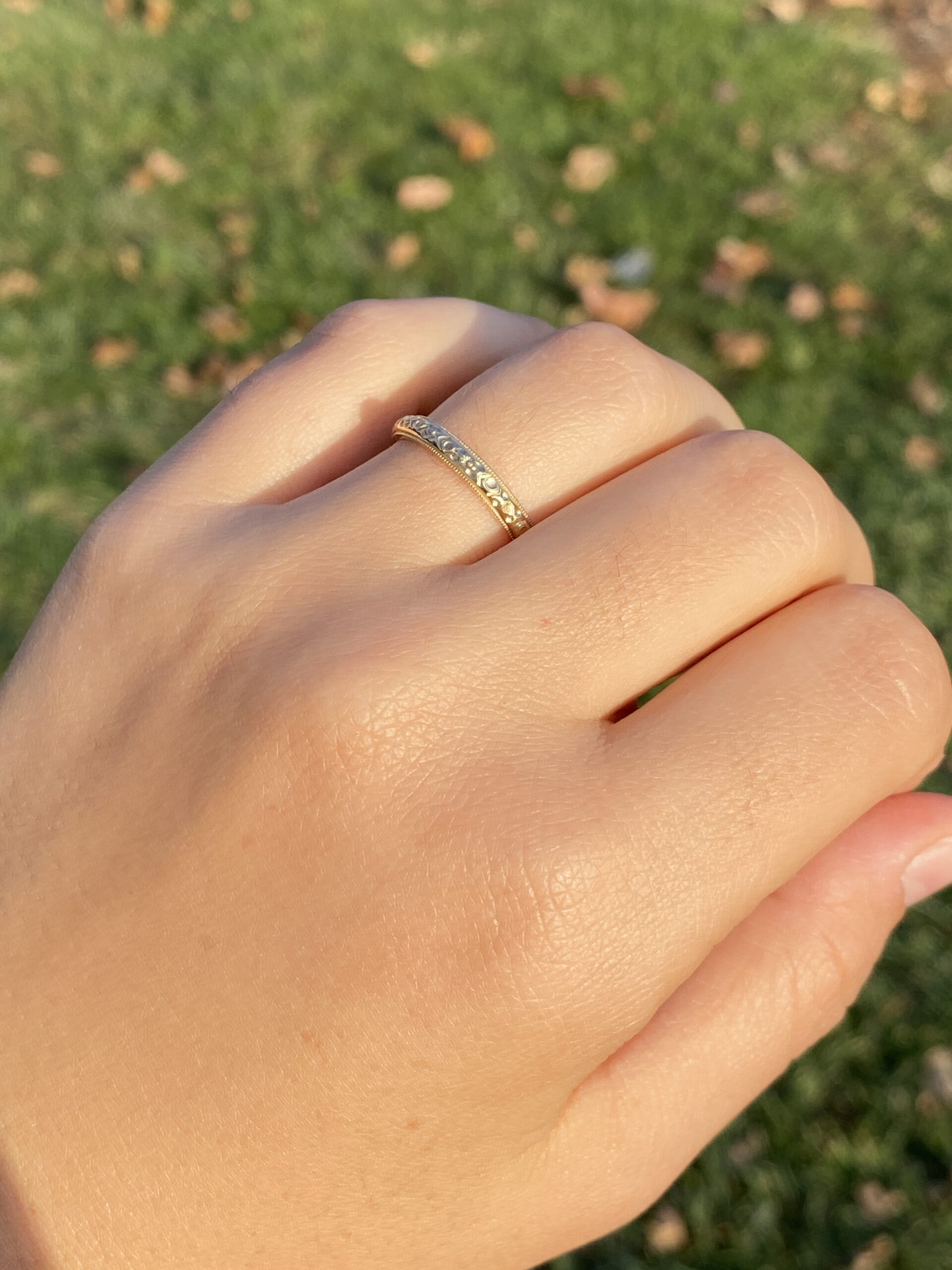 SOLD - The 60th Avenue: Vintage New Old Stock Yellow Gold Patterned Band - Image 8