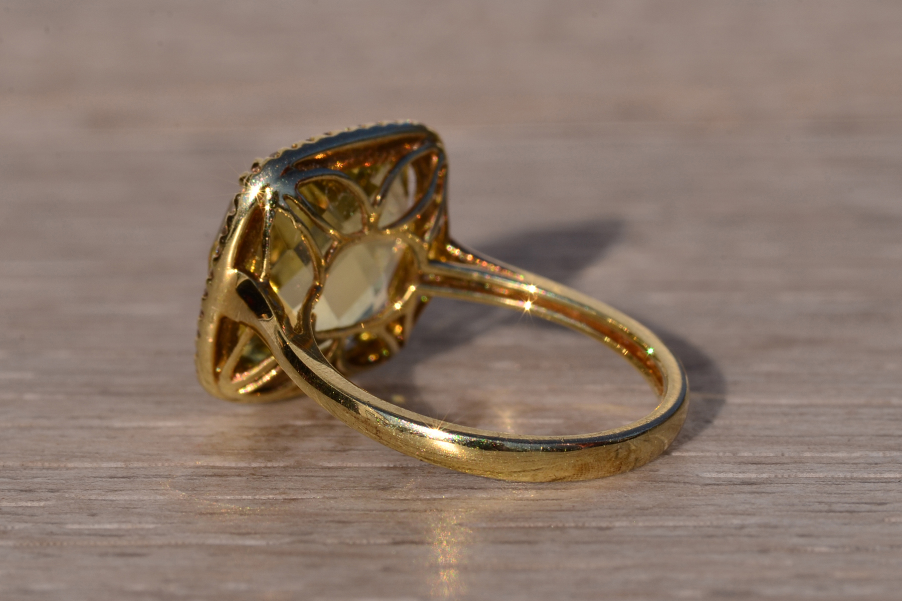 The 38th Avenue: Checkerboard Cut Lemon Citrine and Diamond Halo Ring in Yellow Gold - Image 4