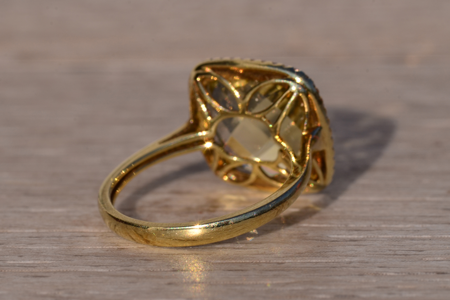 The 38th Avenue: Checkerboard Cut Lemon Citrine and Diamond Halo Ring in Yellow Gold - Image 5