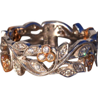 SOLD - The 64th Avenue: Signed Filigree Diamond Band in White and Rose Gold