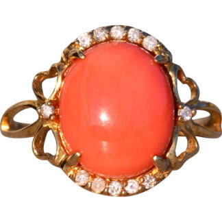 The 33rd Avenue: Natural Coral and Diamond Ring in Yellow Gold