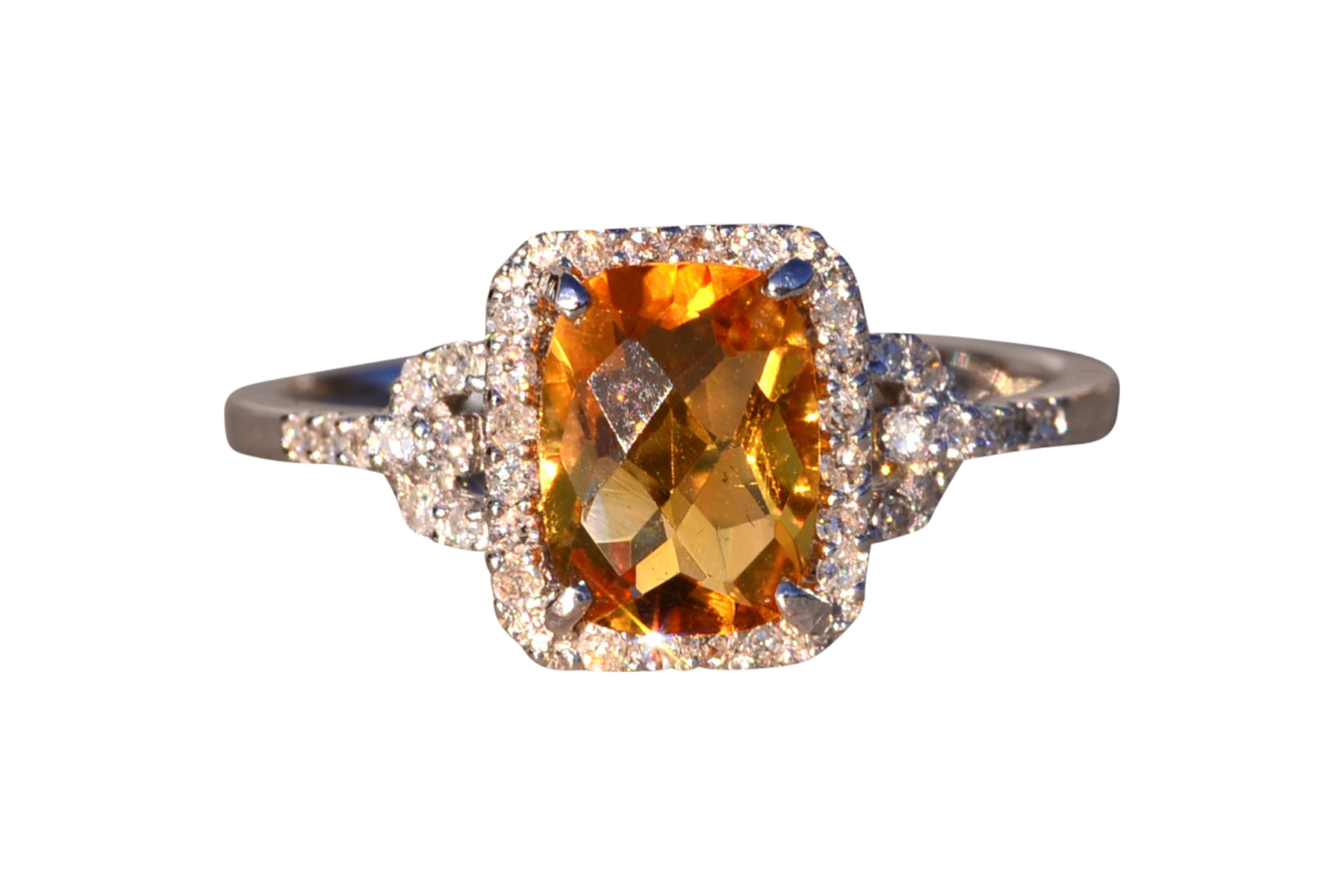 The 21st Avenue: Citrine and Diamond Ring in White Gold