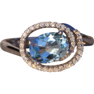 SOLD - The 28th Avenue: Aquamarine and Diamond Spiral Ring in White Gold