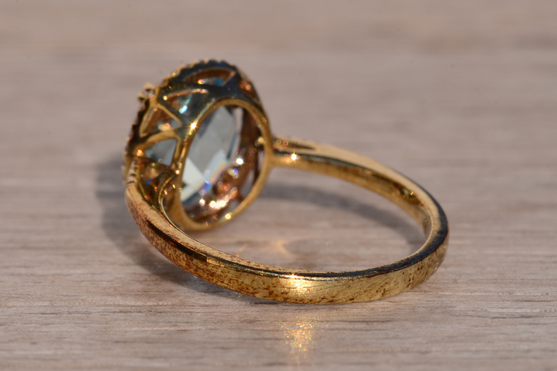 The 58th Avenue: Oval Checkerboard Cut Sky Blue Topaz and Diamond Halo Ring - Image 4