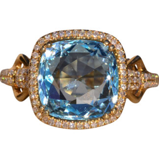 The 55th Avenue: Checkerboard Cut Topaz Cushion and Diamond Halo Ring