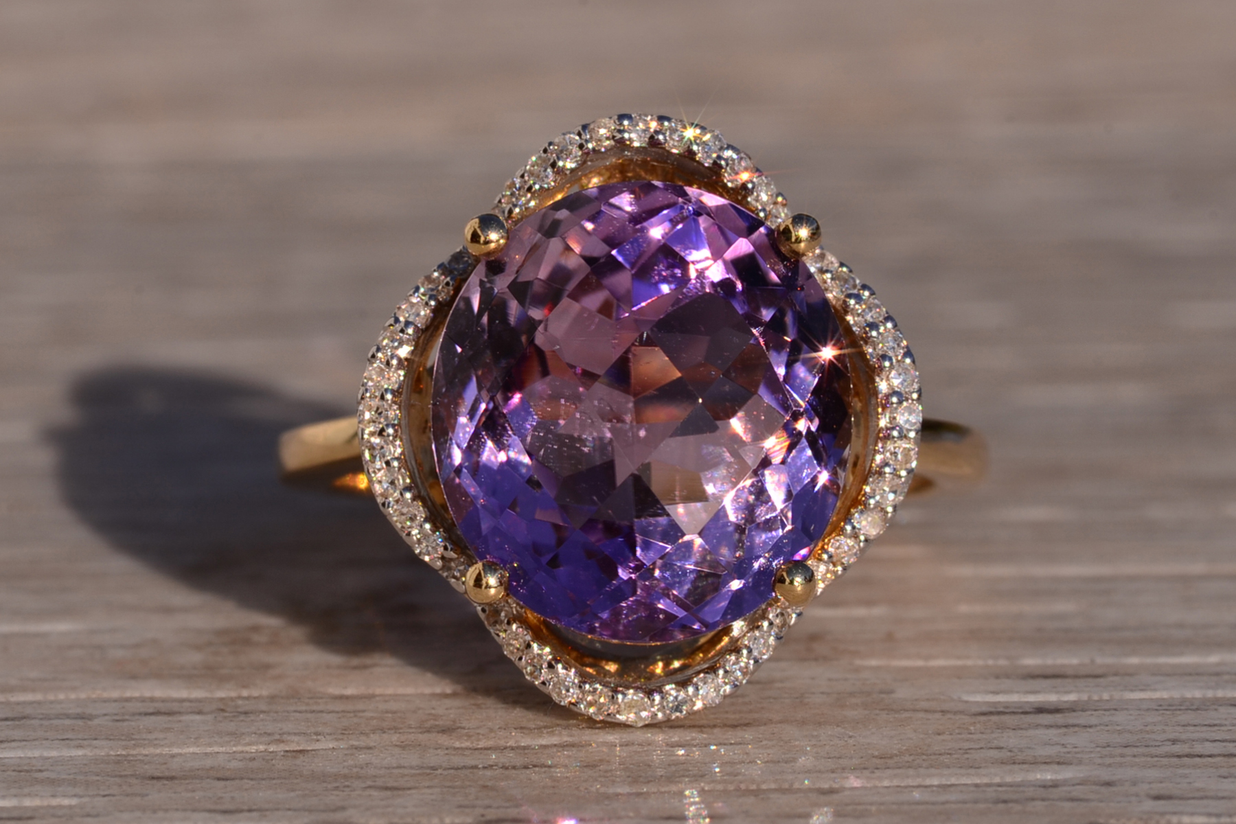 SOLD - The 17th Avenue: Oval Checkerboard Cut Amethyst and Diamond Cocktail Ring - Image 2