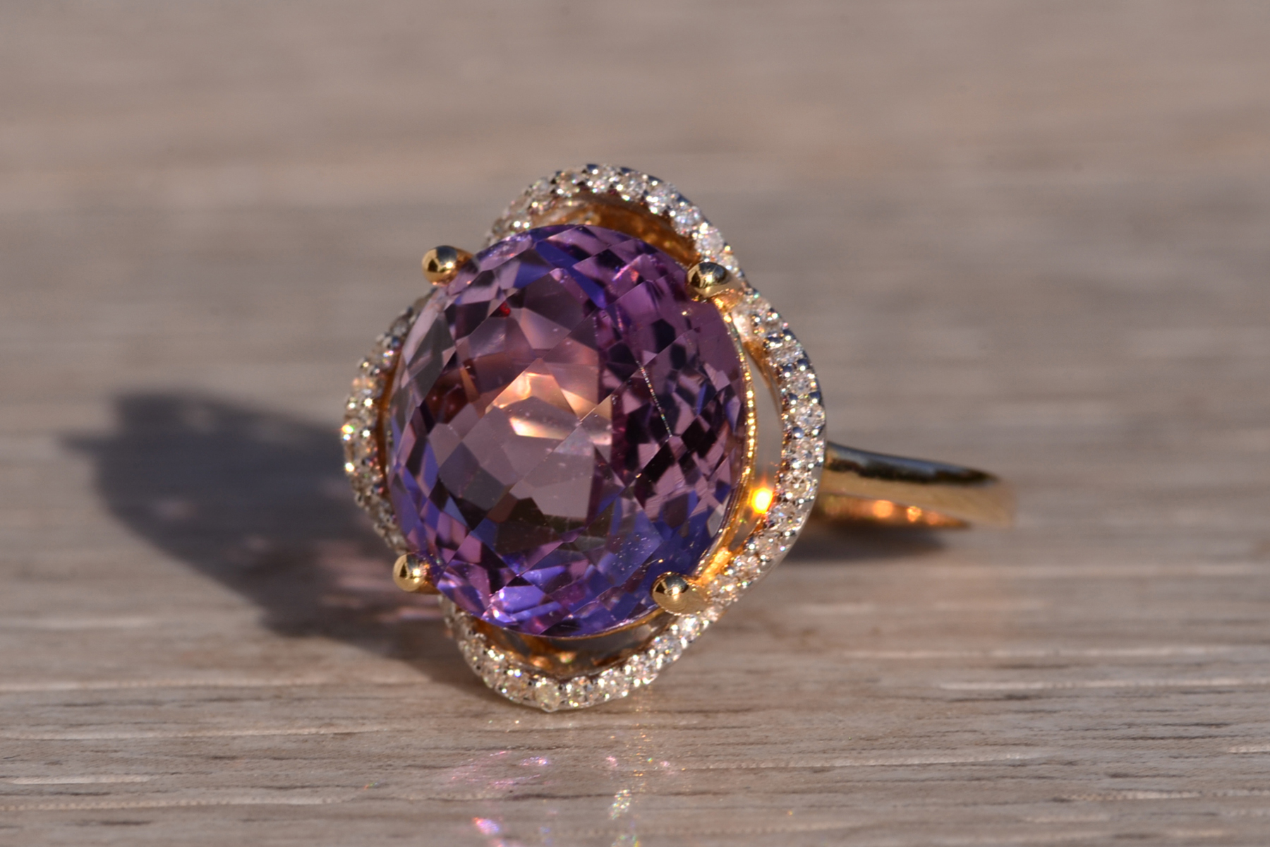 SOLD - The 17th Avenue: Oval Checkerboard Cut Amethyst and Diamond Cocktail Ring - Image 3