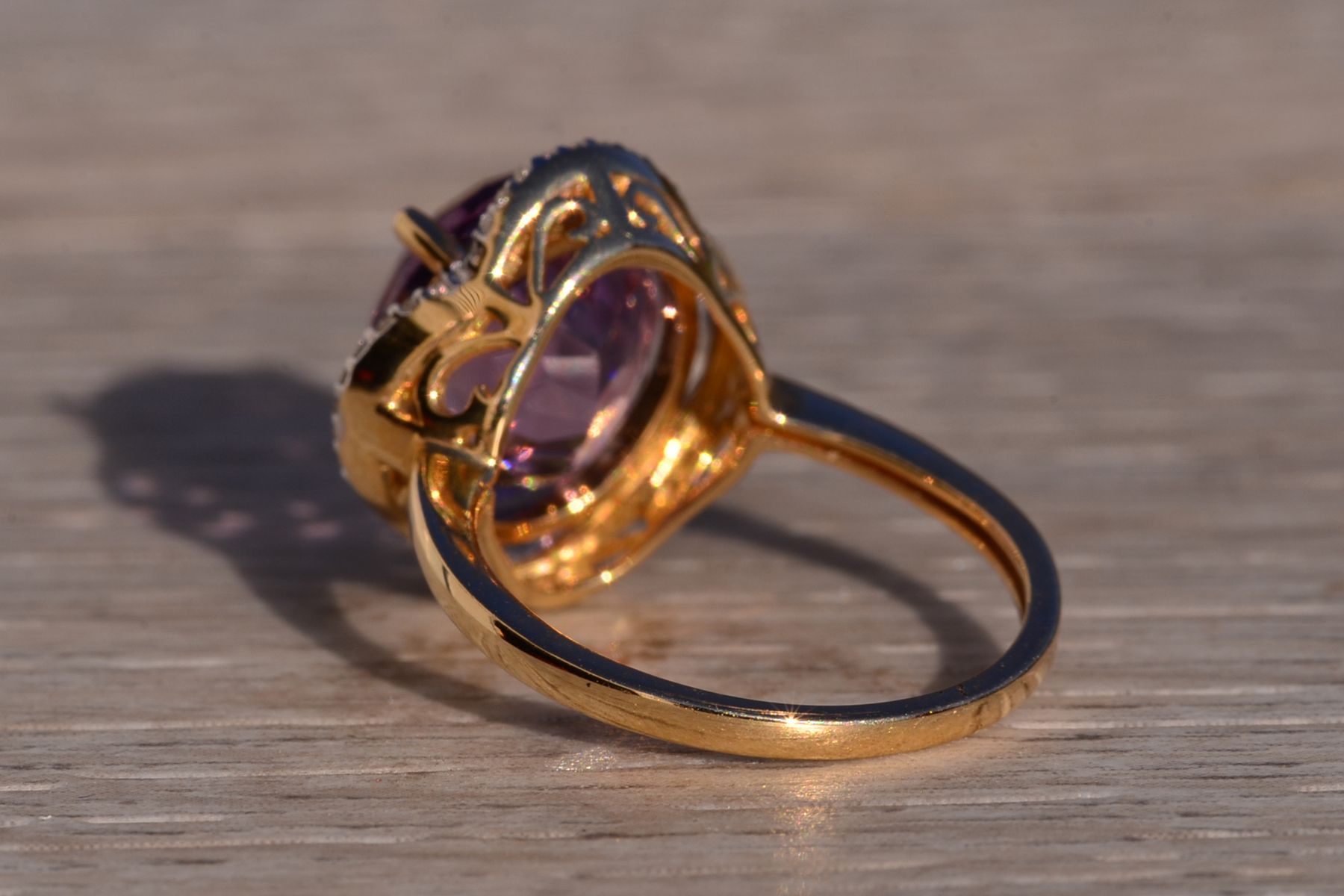 SOLD - The 17th Avenue: Oval Checkerboard Cut Amethyst and Diamond Cocktail Ring - Image 4